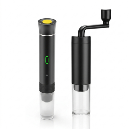 Black electric wine opener with clear base on a white background