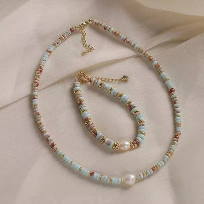 Natural Stone & Pearl Bead Bracelet