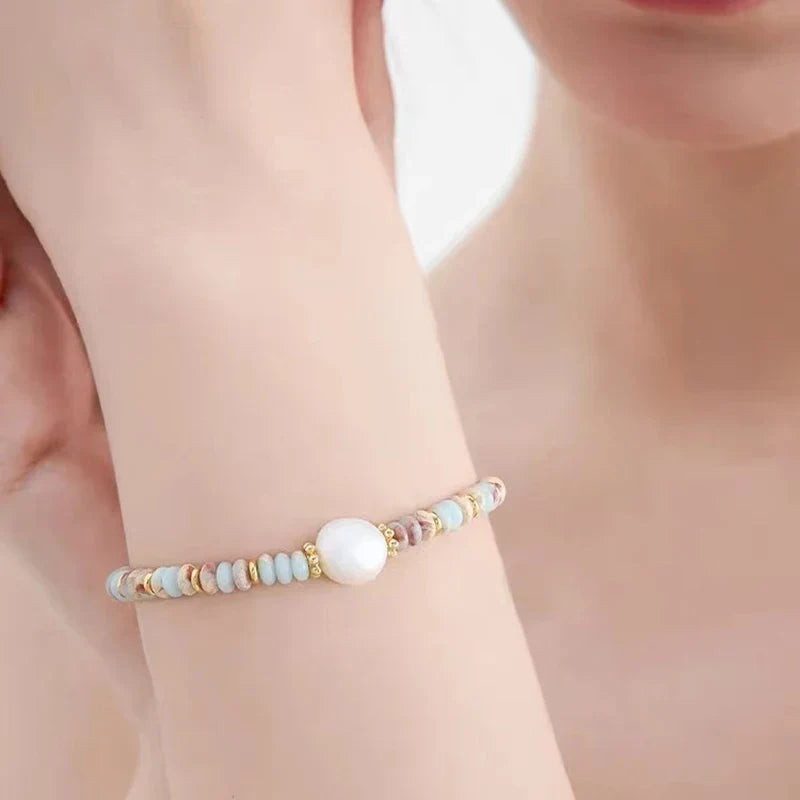 Natural Stone & Pearl Bead Bracelet