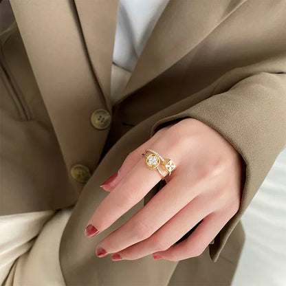 Double Layer Flower Shape Gold Color Open Ring