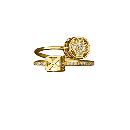 Double Layer Flower Shape Gold Color Open Ring